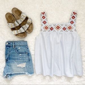 Madewell Pin Striped Embroidered Tank Blouse